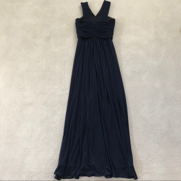 Alfred Sung Shirred Chiffon V-Neck Gown in Navy - Picture 4 of 6